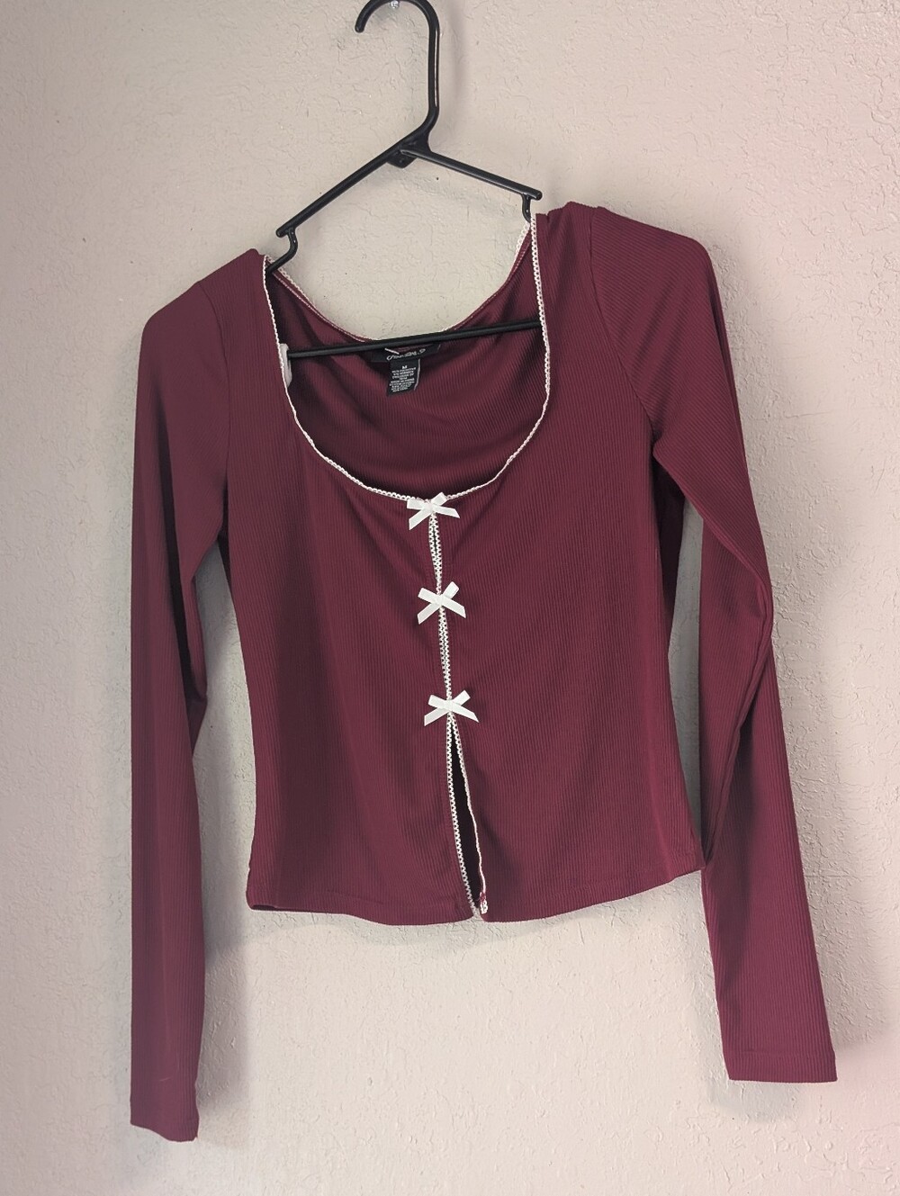 Scoop Neck Peekaboo Top M Maroon Burgundy Coquette Dainty Festival Cottage Fairy